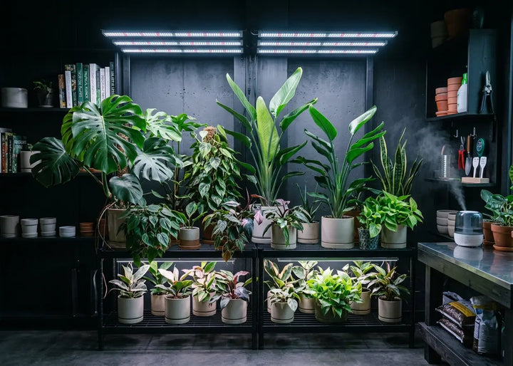 culture de plantes tropicales sous panneau LED en intérieur