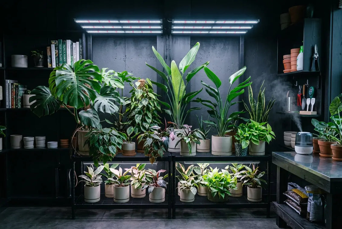 culture de plantes tropicales sous panneau LED en intérieur