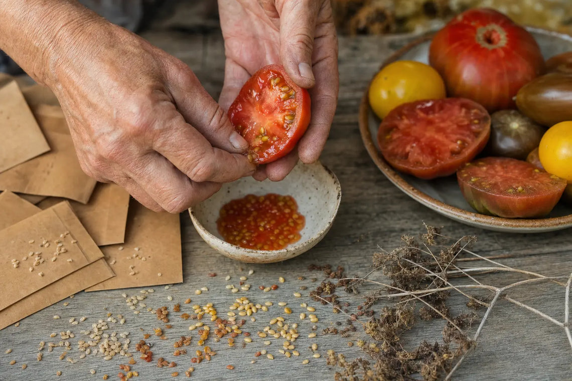 Récolte de graines de tomate ancienne reproductible dans un bol