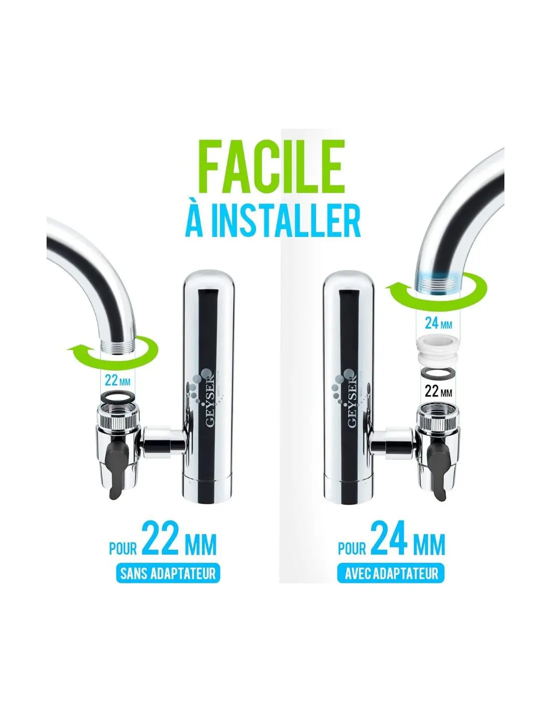 Installation du purificateur d'eau Aragon SR sur un robinet (filetage 22/24 mm)